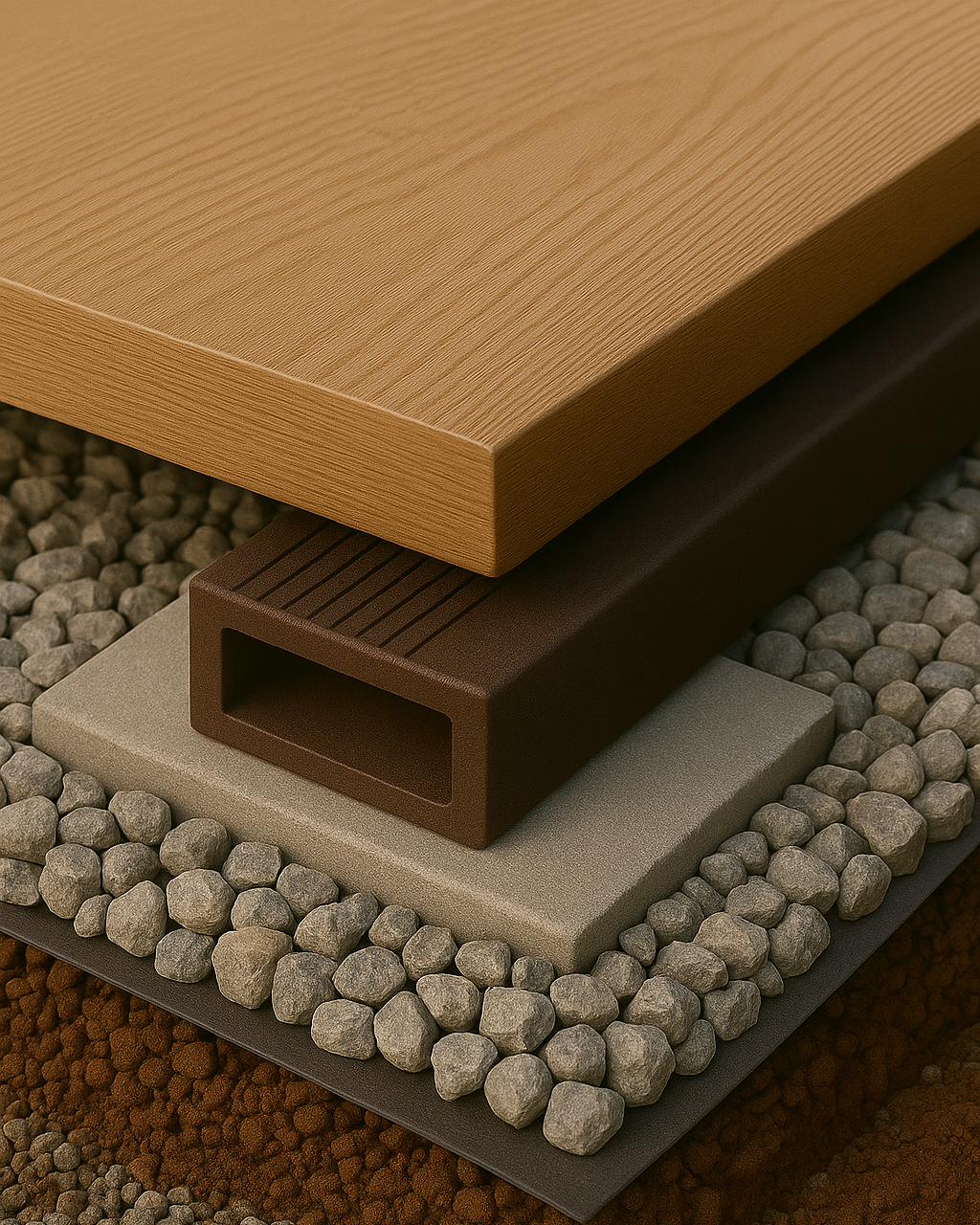 Terrace without concrete: how to install composite decking on soil, gravel, grass and screw piles