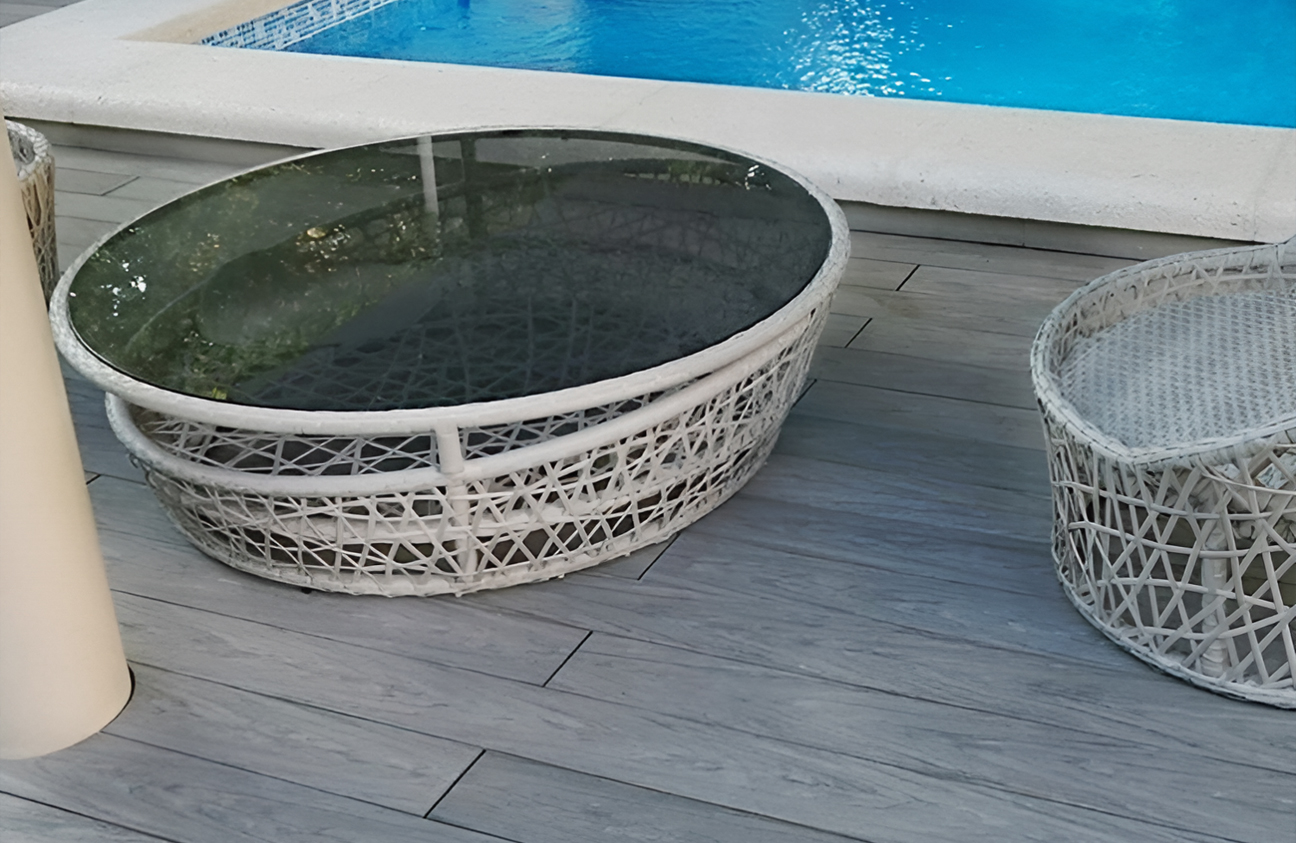 Modern pool terrace finished with BRUGGAN Multicolor grey decking boards