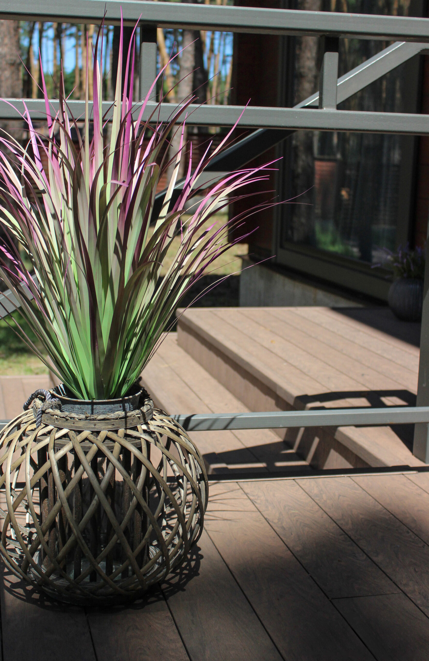 Garden terrace with BRUGGAN Multicolor Wenge decking and decorative plants