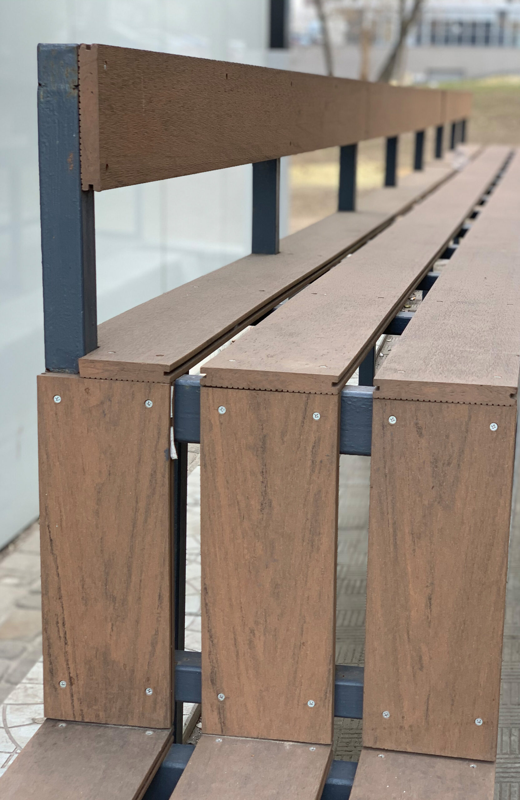 BRUGGAN Multicolor Wenge composite boards used for a modern outdoor bench