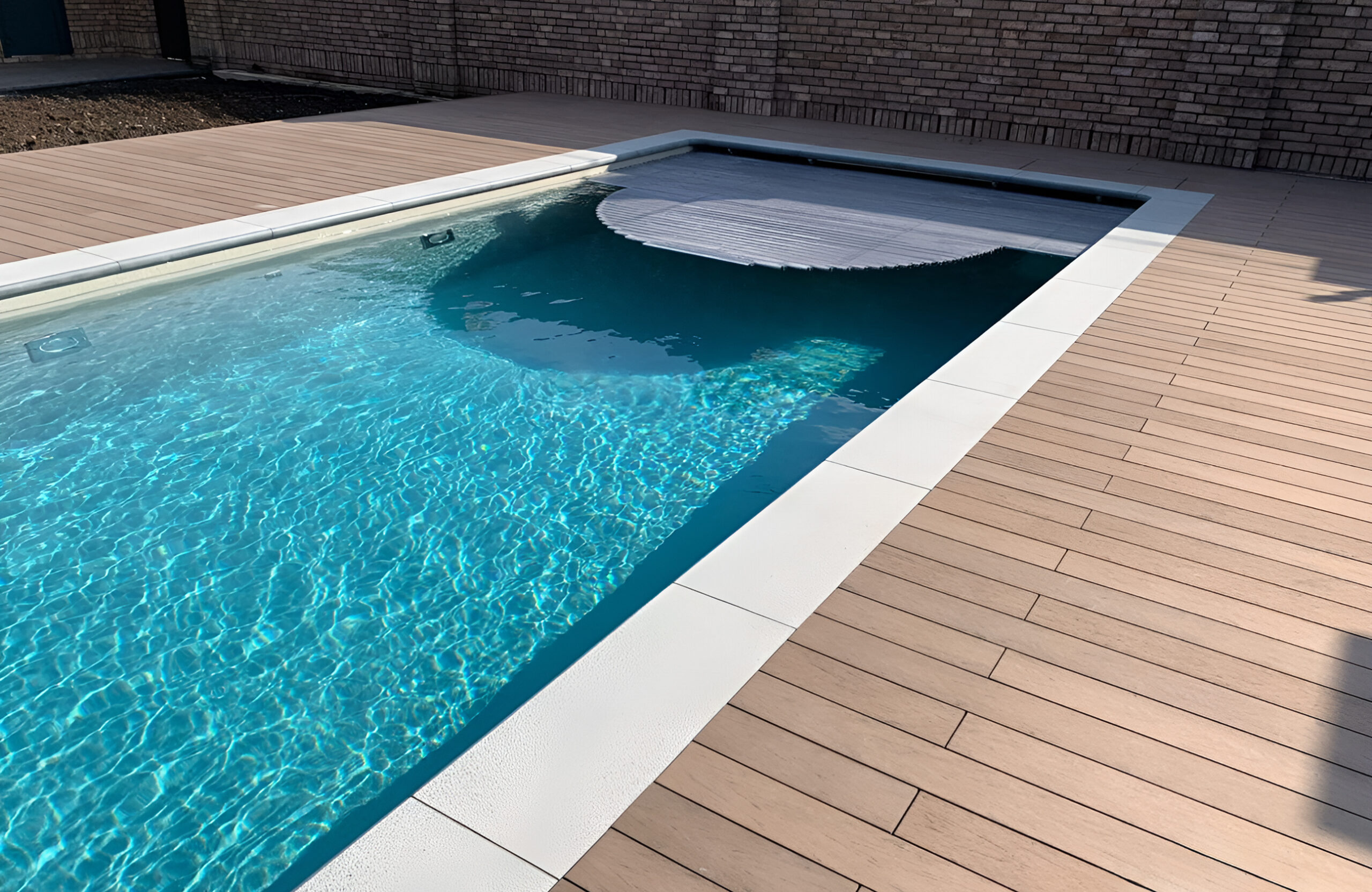 Outdoor pool area finished with BRUGGAN Multicolor Wenge decking