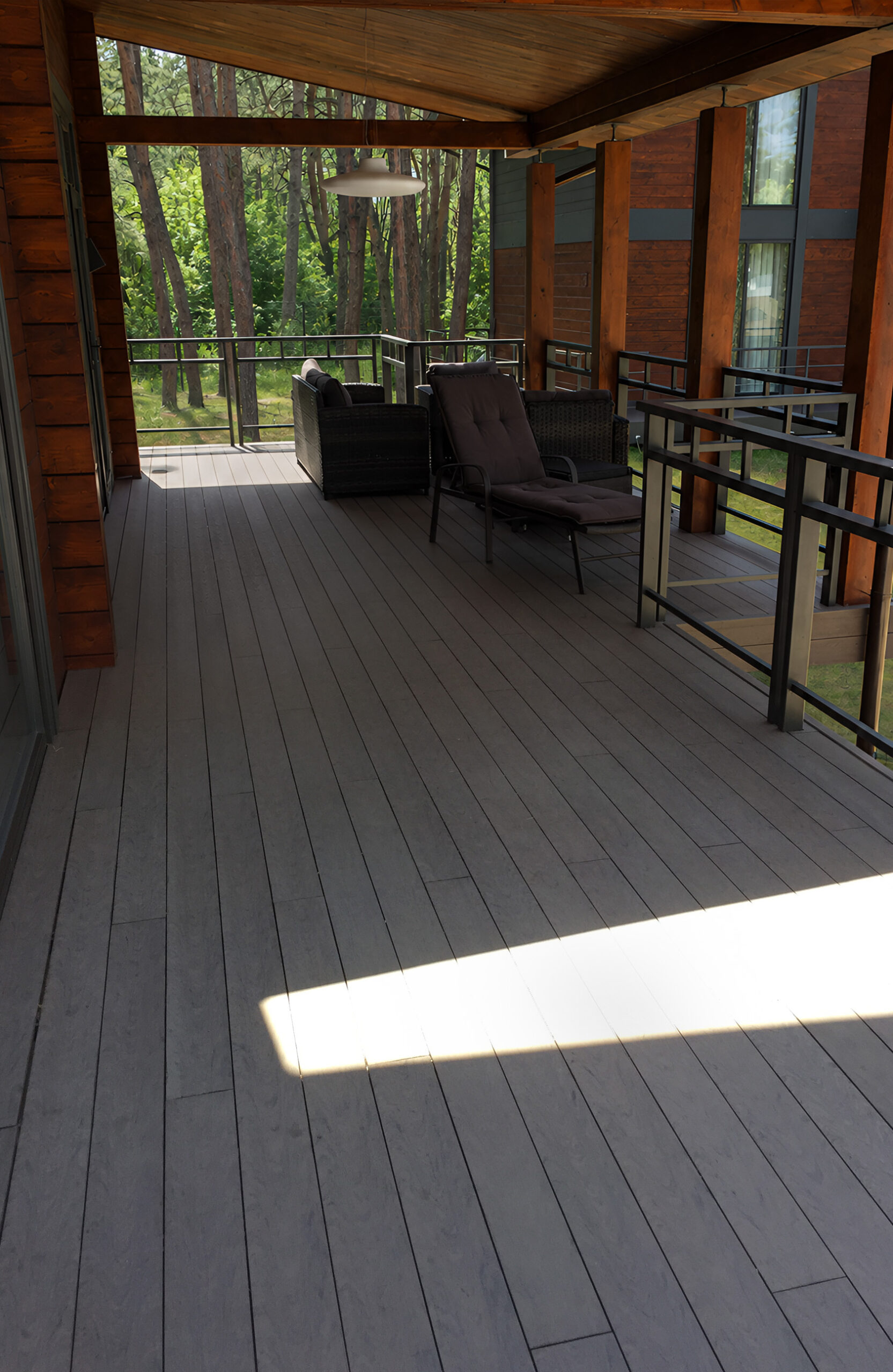 Outdoor terrace and steps finished with BRUGGAN Multicolor Wenge composite decking