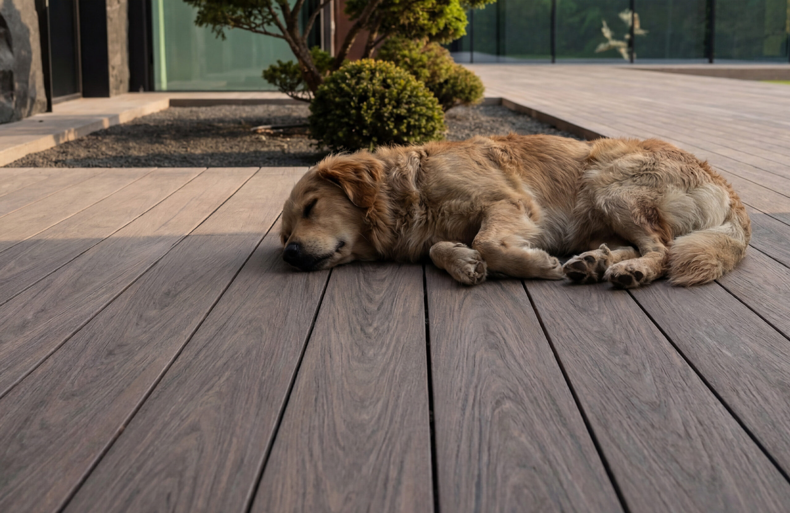 Modern villa terrace with BRUGGAN Multicolor Wenge composite decking in Kyiv