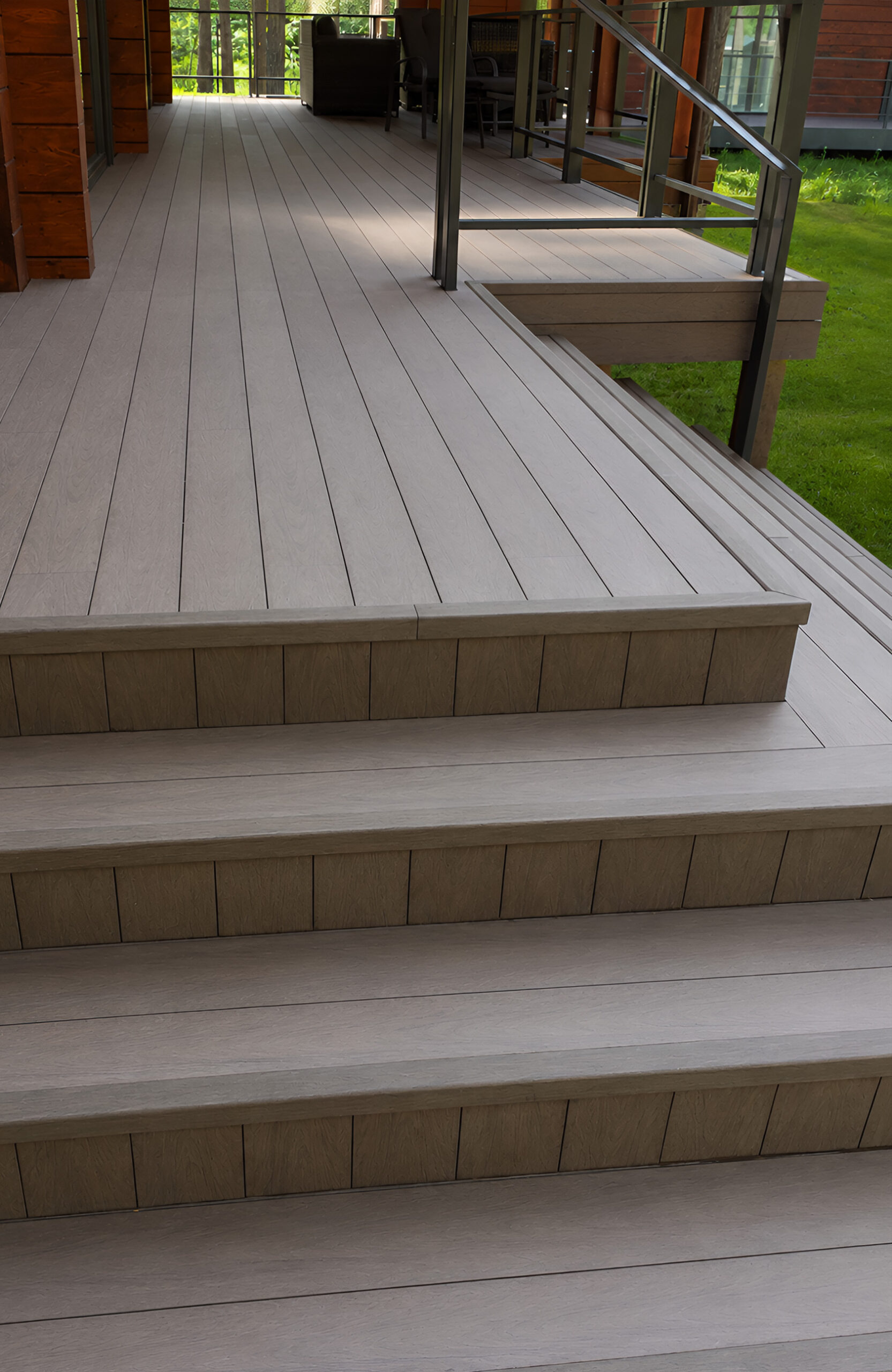 Outdoor terrace and steps finished with BRUGGAN Multicolor Wenge composite decking