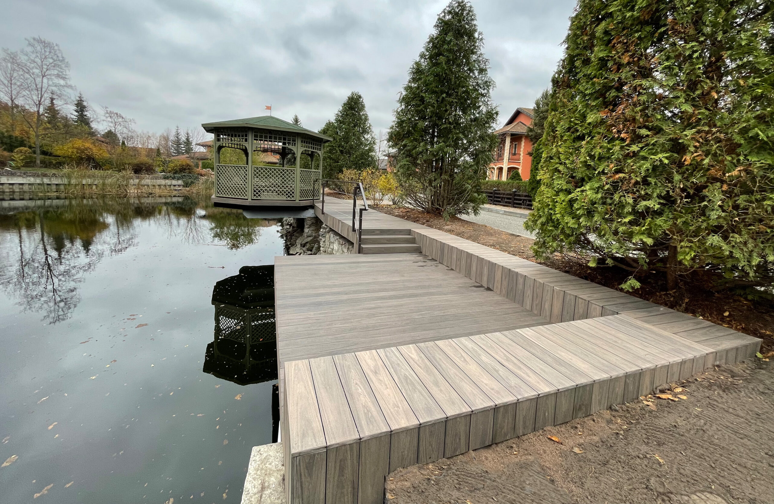 BRUGGAN Multicolor Wenge composite decking used for a waterfront pier in Kyiv, Ukraine