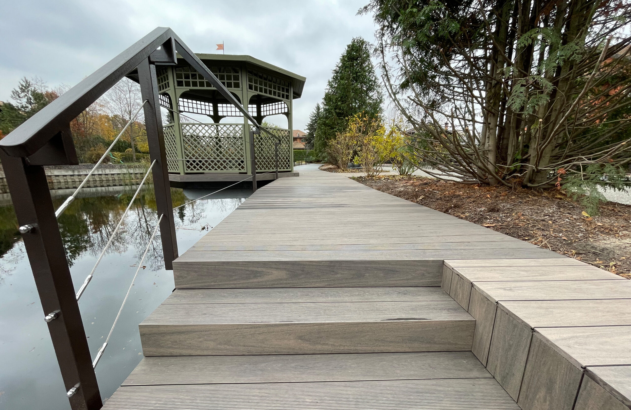 BRUGGAN Multicolor Wenge composite decking used for a waterfront pier in Kyiv, Ukraine