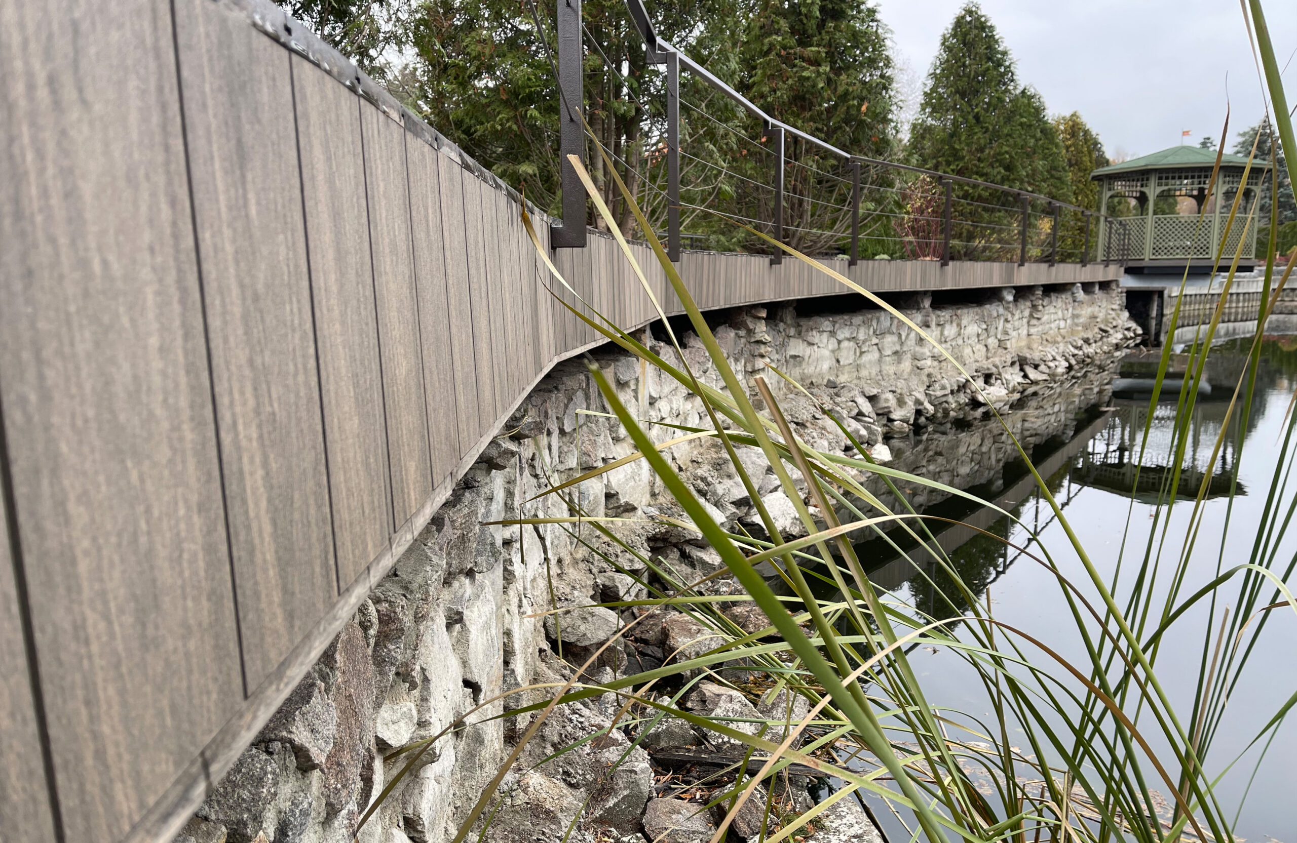 BRUGGAN Multicolor Wenge composite decking used for a waterfront pier in Kyiv, Ukraine