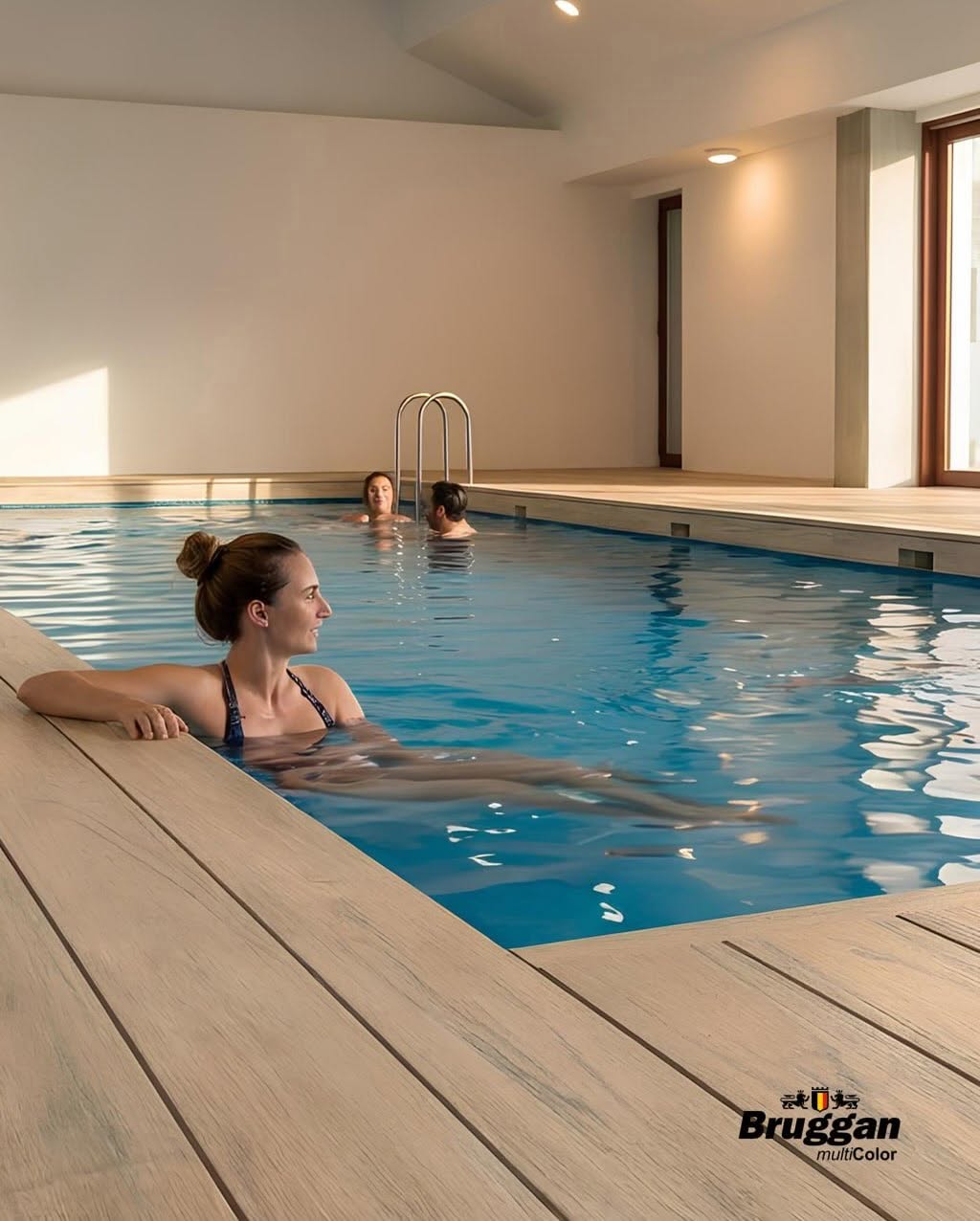 Woodplast’s Best Projects of the 2026 Season. Bruggan Multicolor Sand. Indoor Swimming Pool in a Residential Building. Residential Complex, Spain