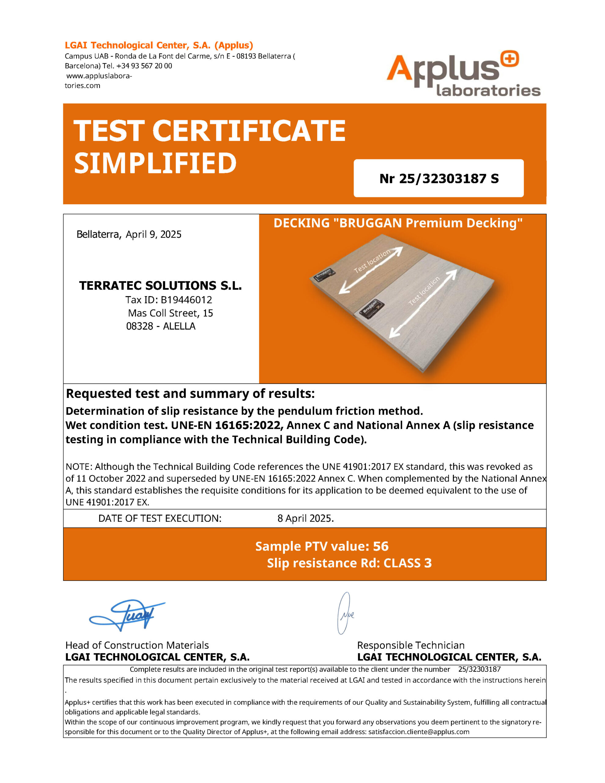 Bruggan Multicolor: Slip Resistance Certificate (Class 3)